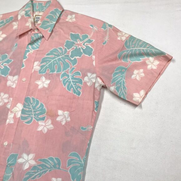 Vintage 90s KALAHEO Hawaiian Shirt Men S Pink Reverse Floral Palms Beach USA - Picture 2 of 16